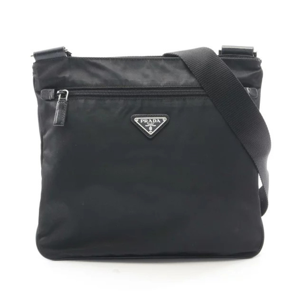 Prada TESSUTO SAFFIANO Shoulder Bag Leather Black